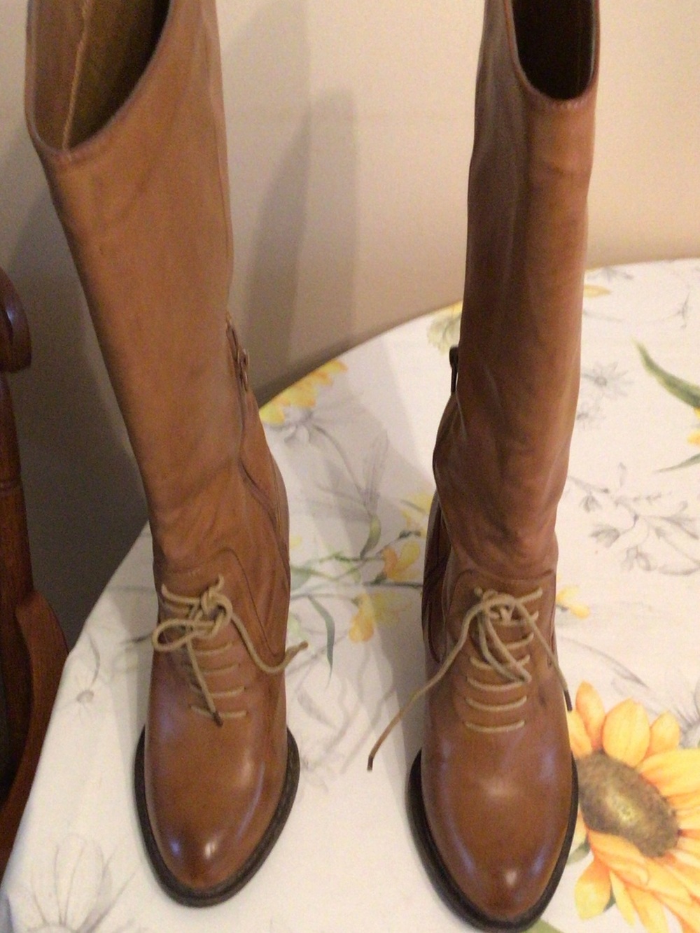 Sophia & Lee Women's Tan Lace-Up Knee Boots